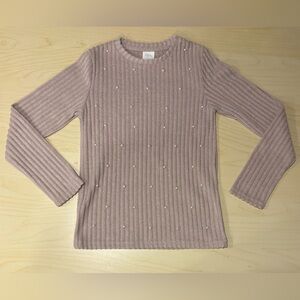 Zara Mauve Ribbed Top with Pearl Embellishments (11-12)